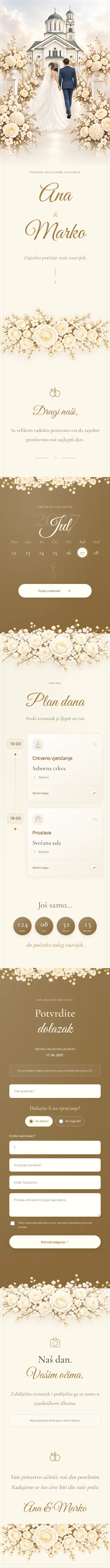 Primjer pozivnice: personalizovana scena, Ana i Marko, datum, program, potvrda dolaska i album