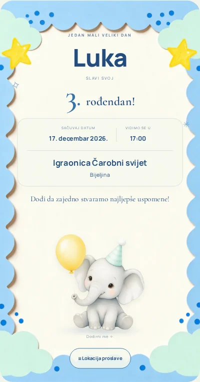 Blue balloons — primjer dječije pozivnice