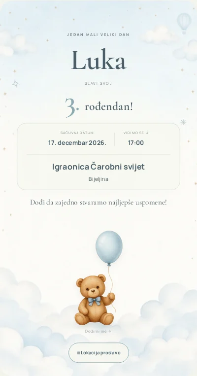 Cloudy story — primjer dječije pozivnice