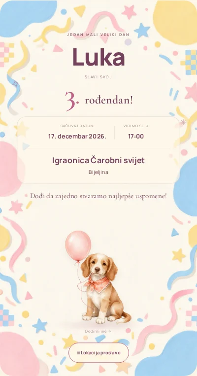 Confetti day — primjer dječije pozivnice