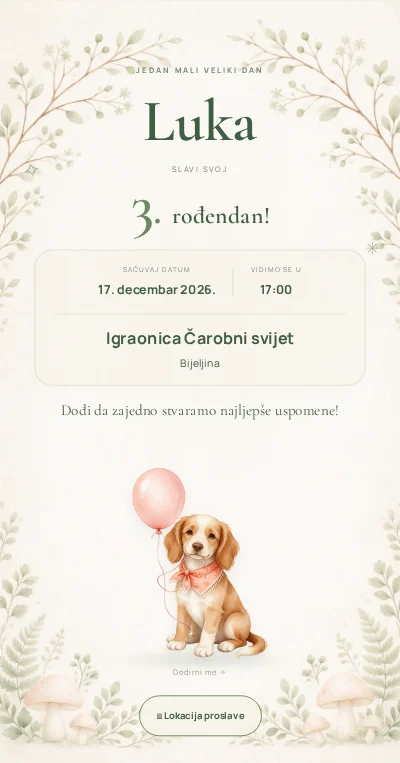 Forest celebration — primjer dječije pozivnice