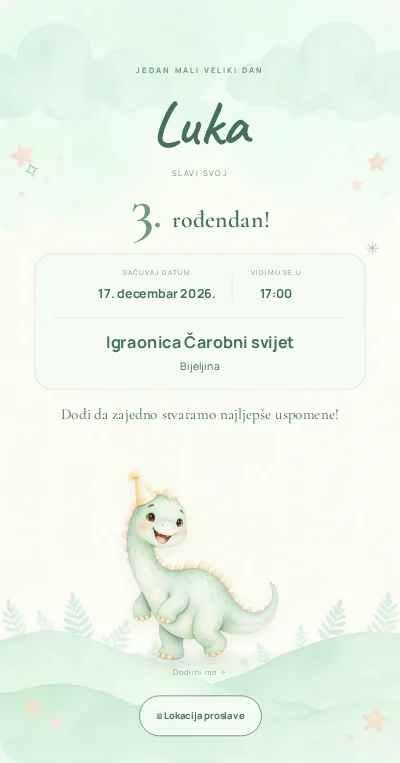 Dino friends — primjer dječije pozivnice