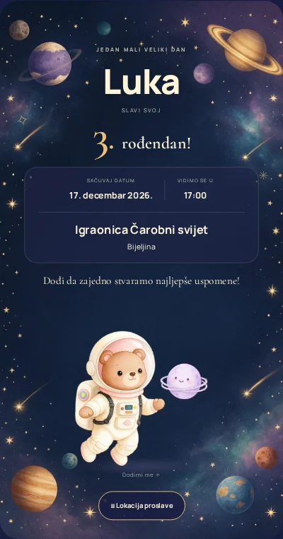 Space mission — primjer dječije pozivnice